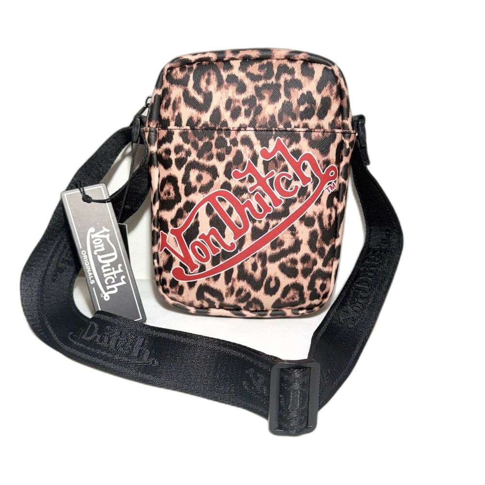 Von Dutch Cheetah Print Logo Zip Crossbody Bag Adjustable Strap Y2K NWT